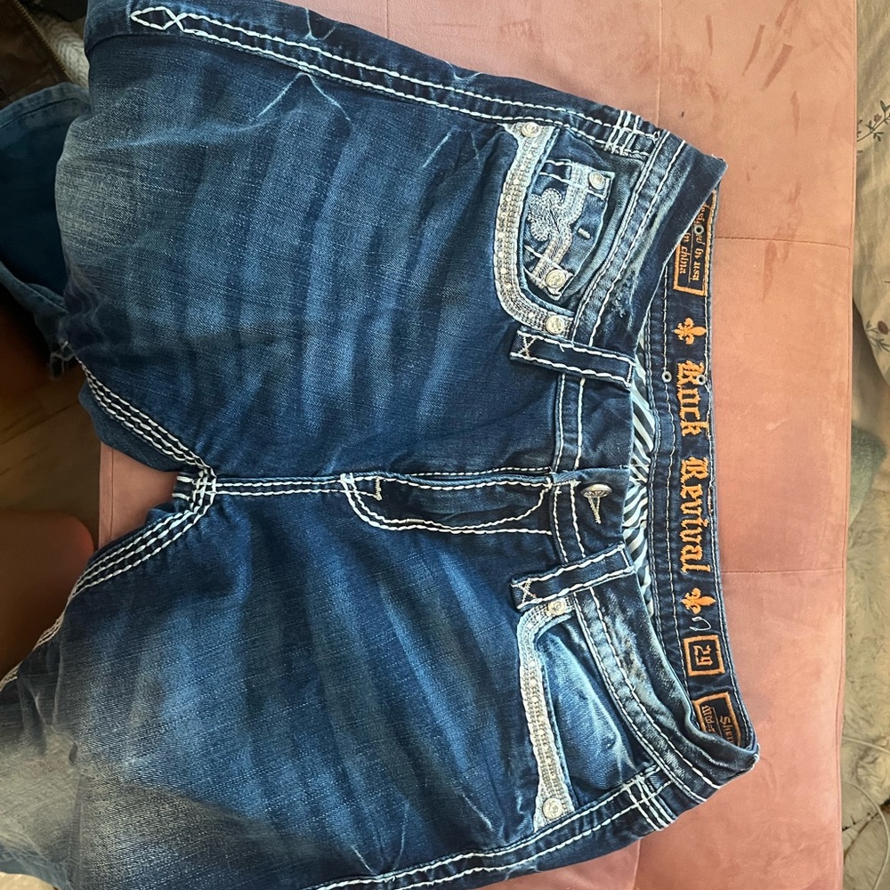 Rock Revival Blue Jeans with Distressed Details